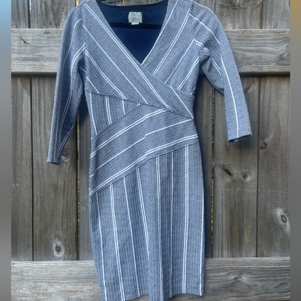 Maeve Gray and White Striped Long Sleeve Dress Size S